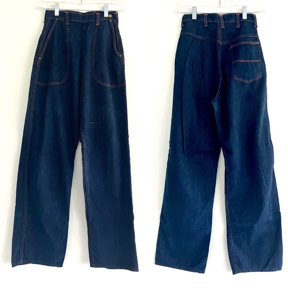 Vintage 40’s denim blue jeans side zip high rise waist Blue Bell